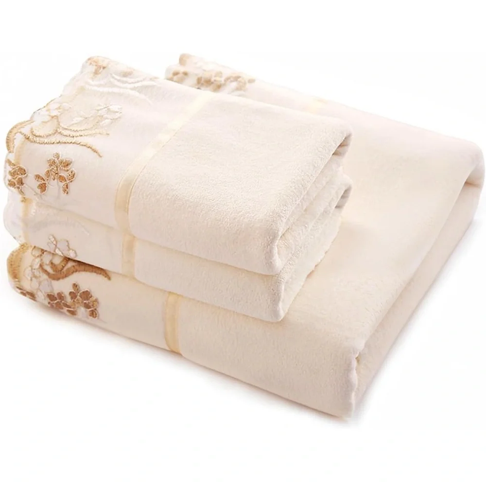 Soft Microfiber Lace Floral Scalloped Towel Set of 3